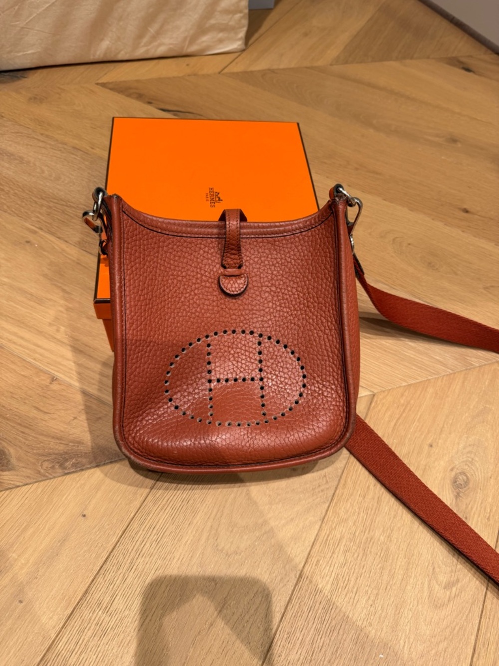 Hermes Mini Evelyne Crossbody in Brick Brown
